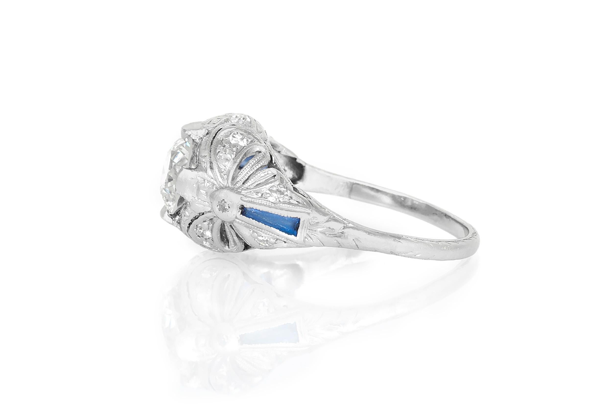 Edoardiano Anello di fidanzamento antico edoardiano del 1910 da 1,20 carati con diamante a taglio europeo in vendita