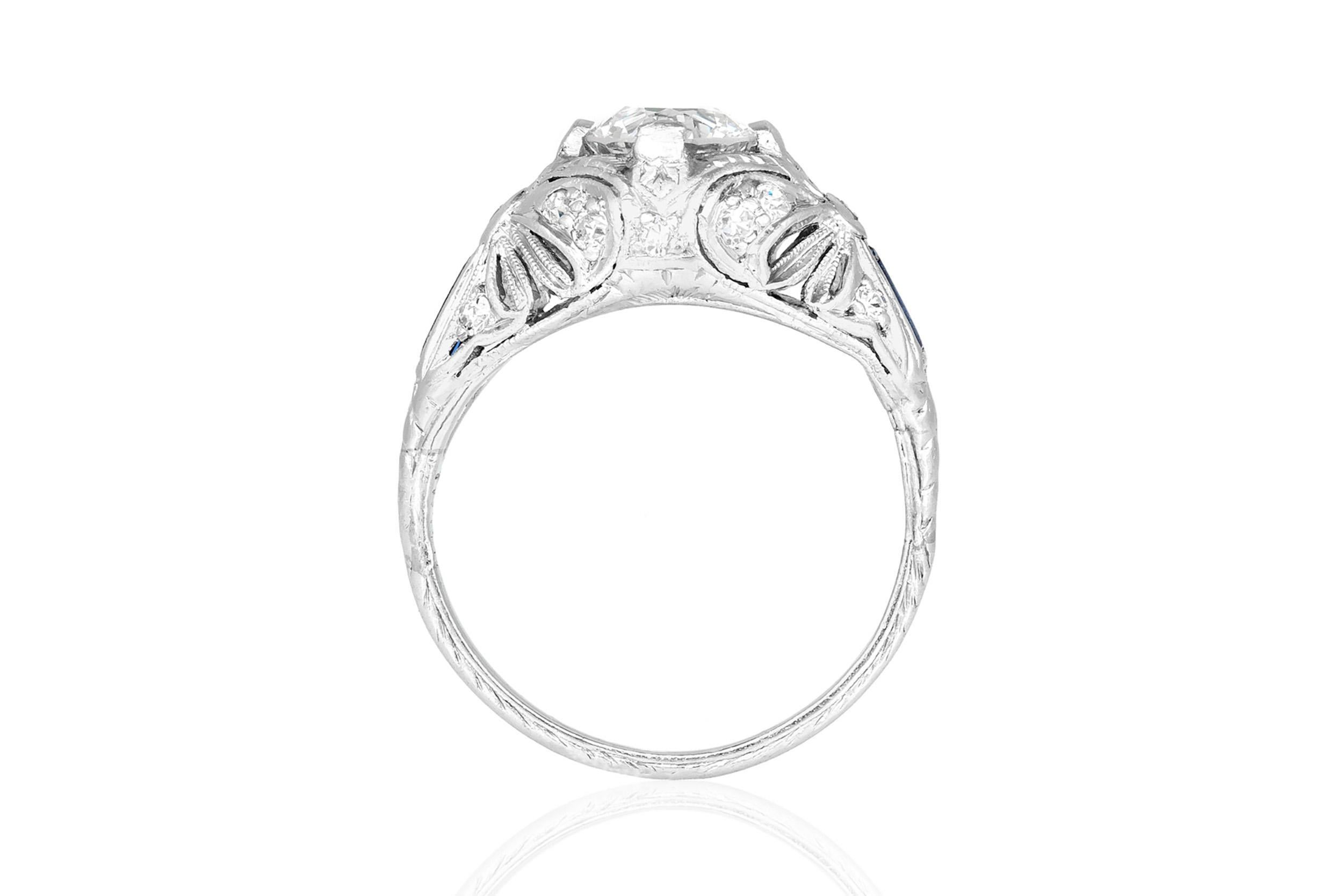 Taglio antico europeo Anello di fidanzamento antico edoardiano del 1910 da 1,20 carati con diamante a taglio europeo in vendita