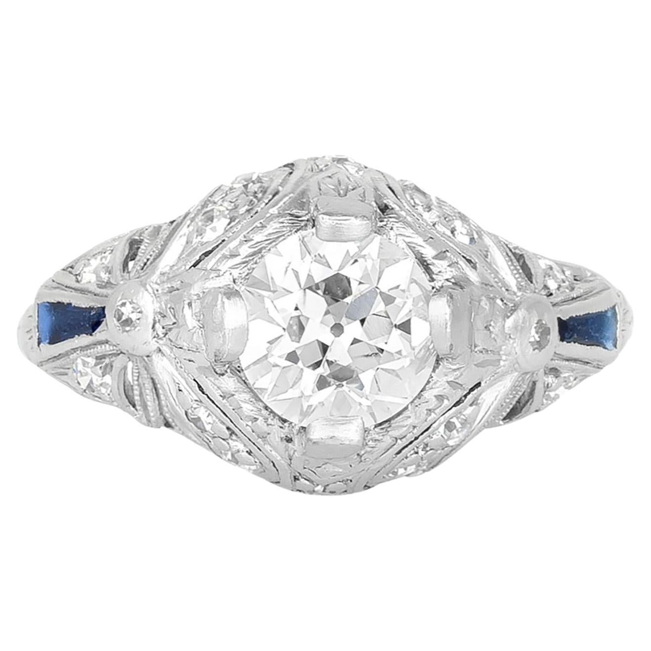 Anello di fidanzamento antico edoardiano del 1910 da 1,20 carati con diamante a taglio europeo in vendita