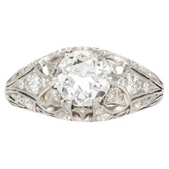 Bague de fiançailles édouardienne ancienne des années 1910 avec diamant taille européenne ancienne de 1,30 carat