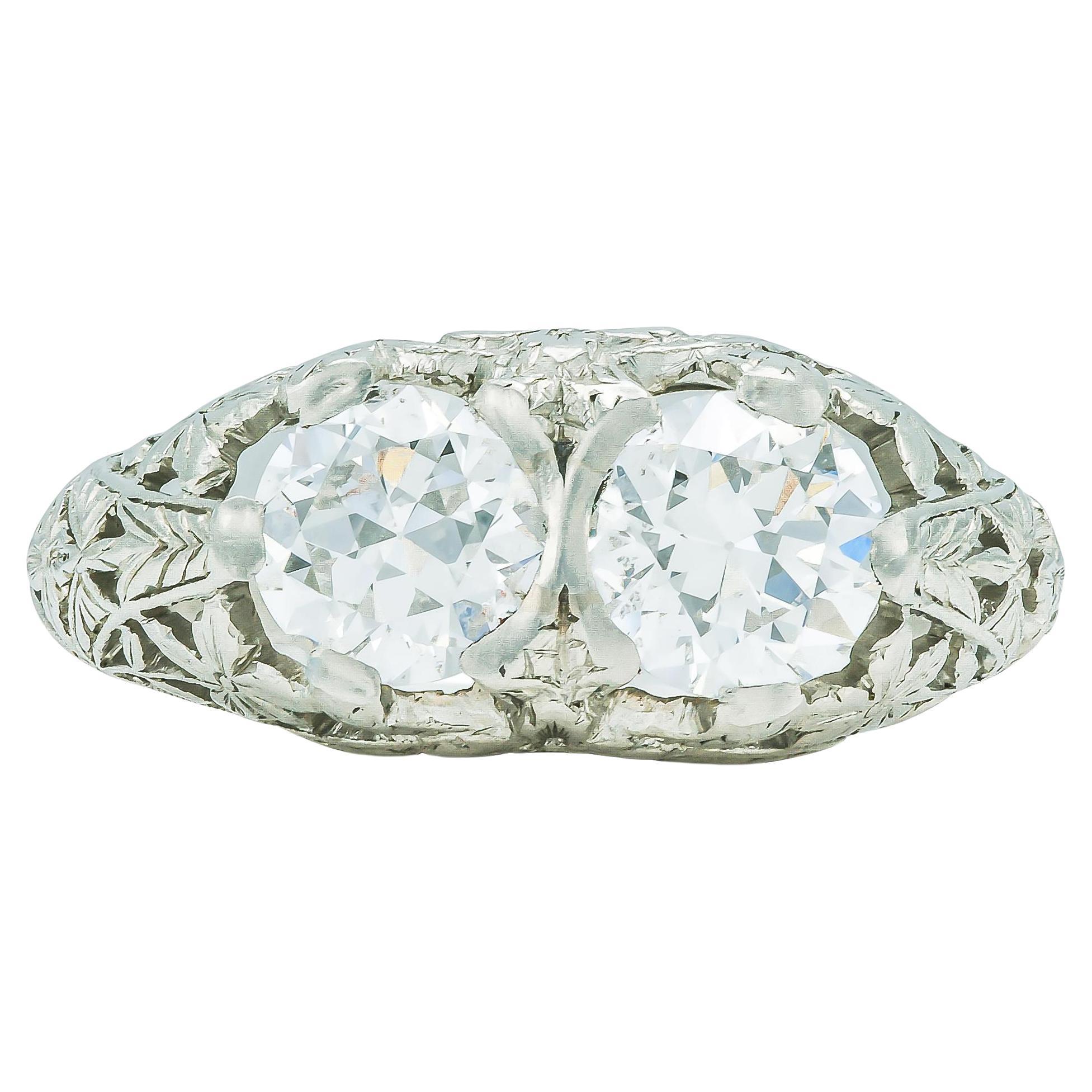 Antique Edwardian 1910s 1.47 Carat Old European Cut Diamond Two-Stone Ring