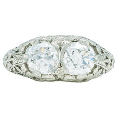 Antique Edwardian 1910s 1.47 Carat Old European Cut Diamond Two-Stone Ring