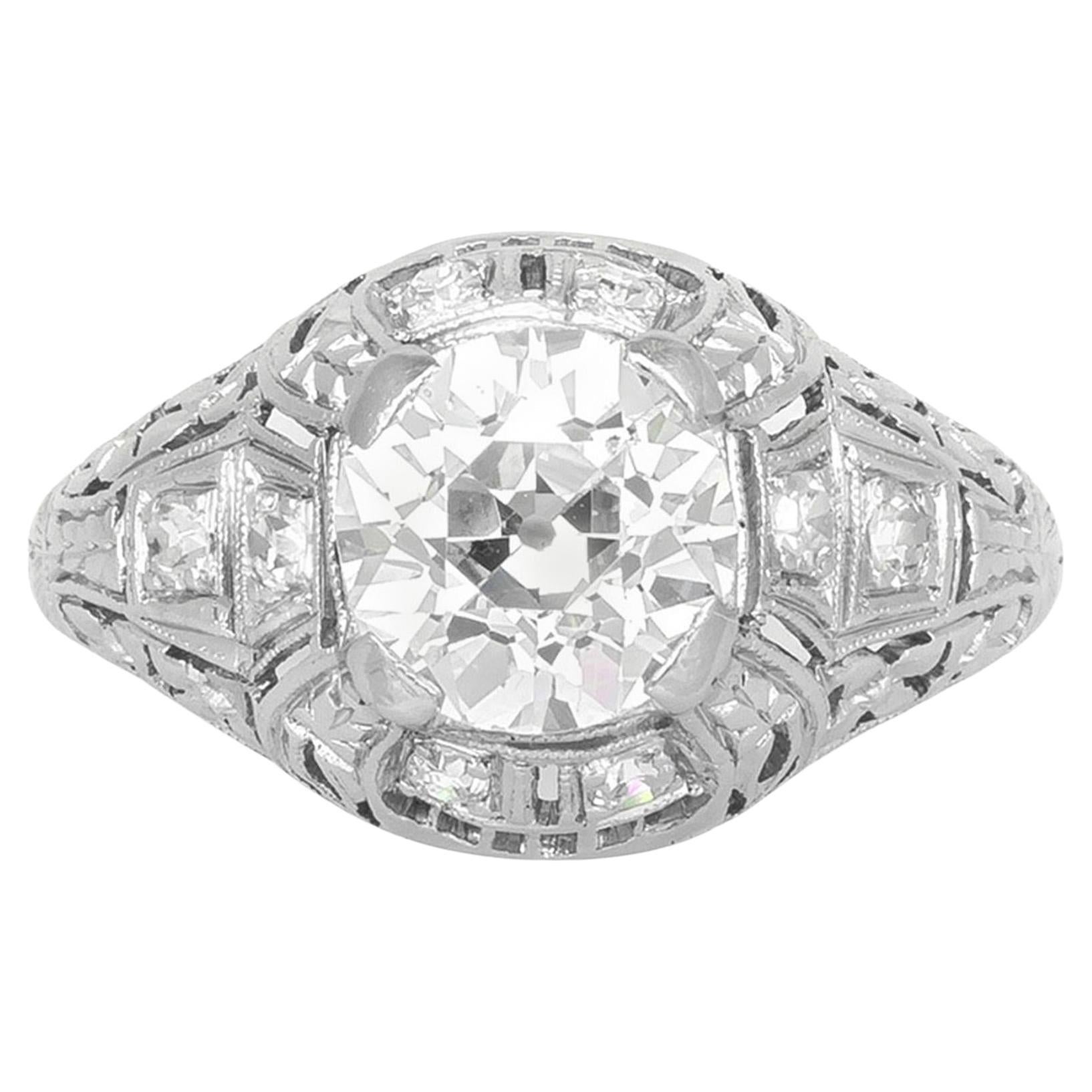 Antiker edwardianischer 1910er Jahre Verlobungsring mit 1,60 Karat Diamant im alteuropäischen Schliff im Angebot