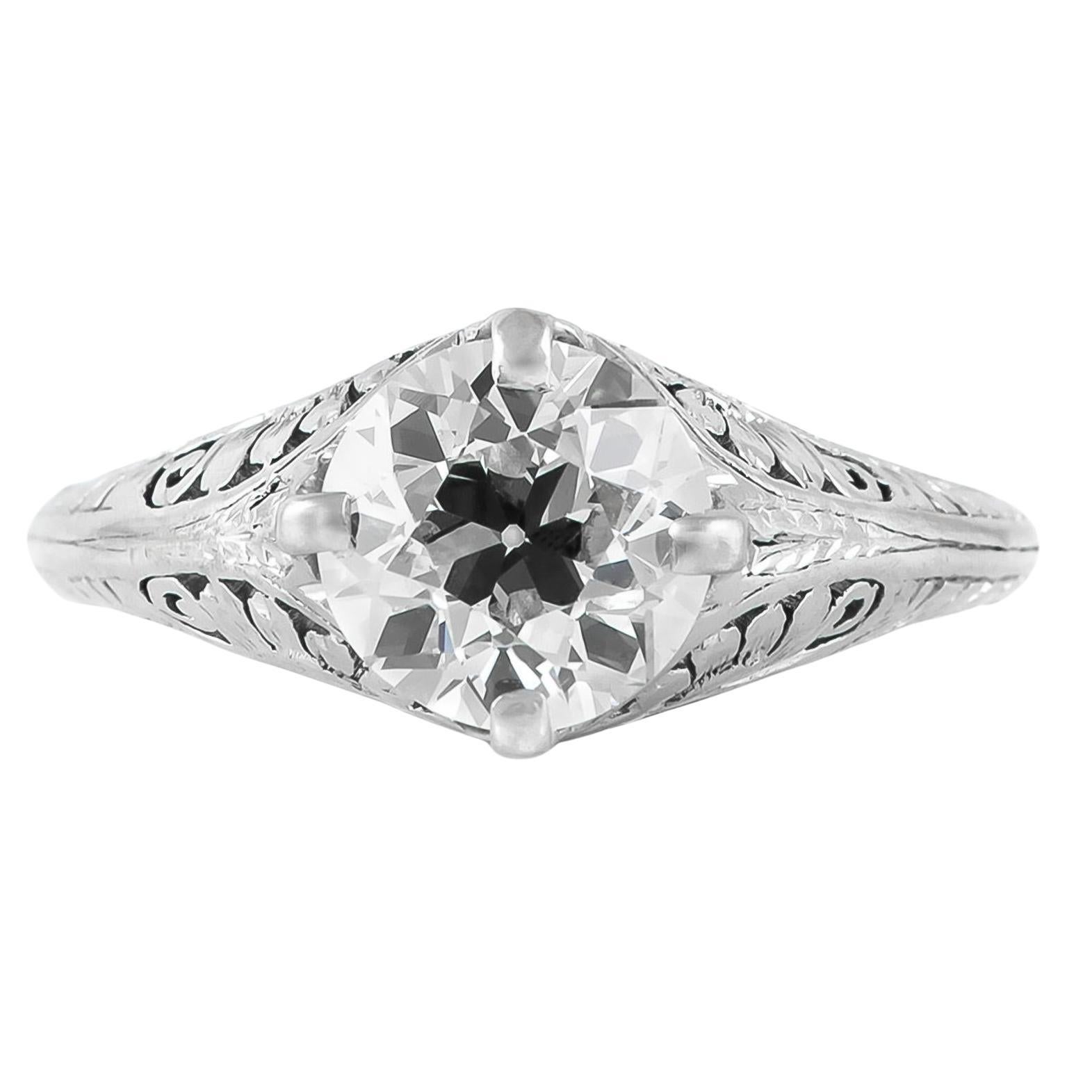 Antique Edwardian 1910s 1.70 Carat Old European Cut Diamond Engagement Ring For Sale