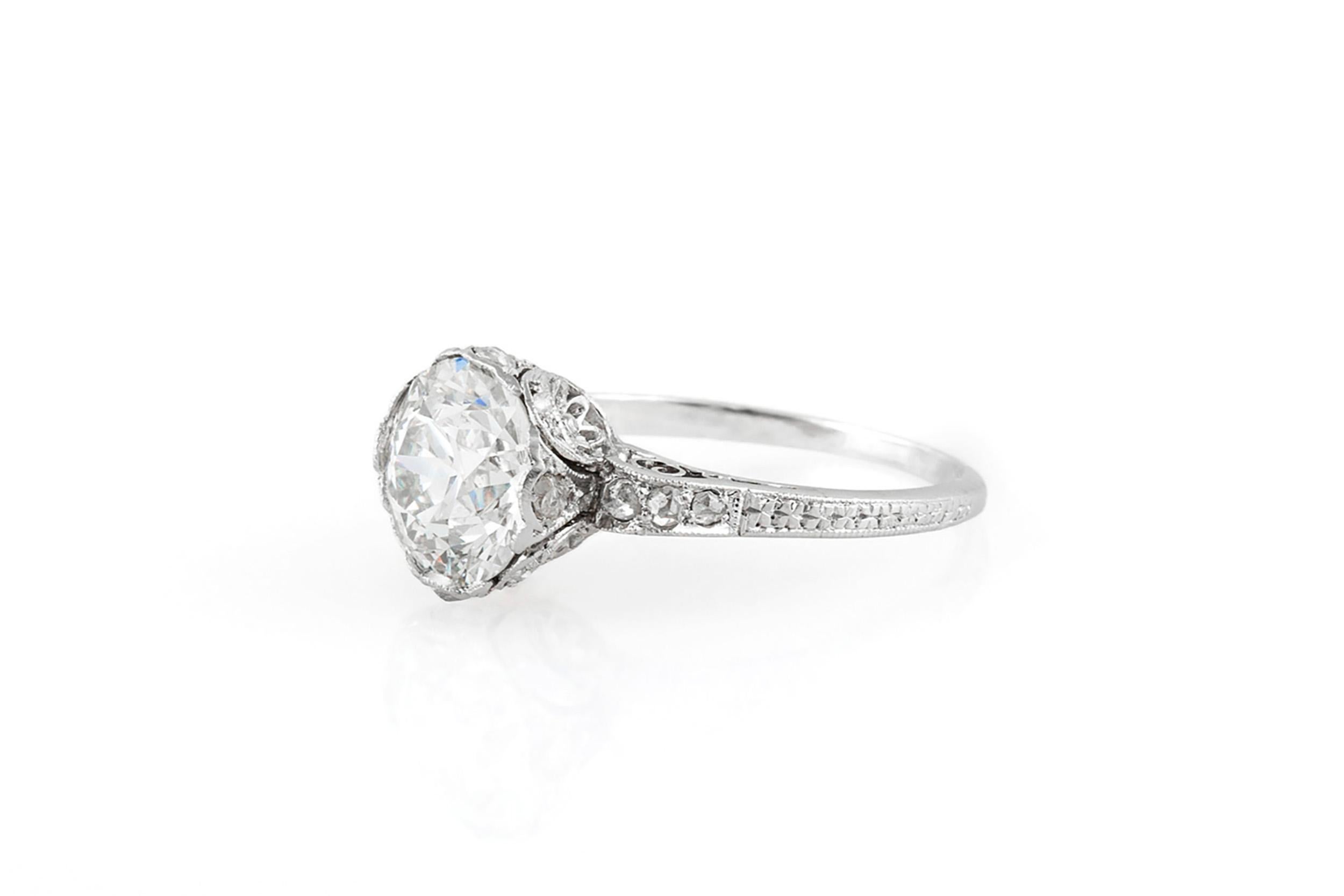 Antique Edwardian 1910s 2.17 Carat Old European Cut Diamond Engagement Ring In Good Condition For Sale In New York, NY