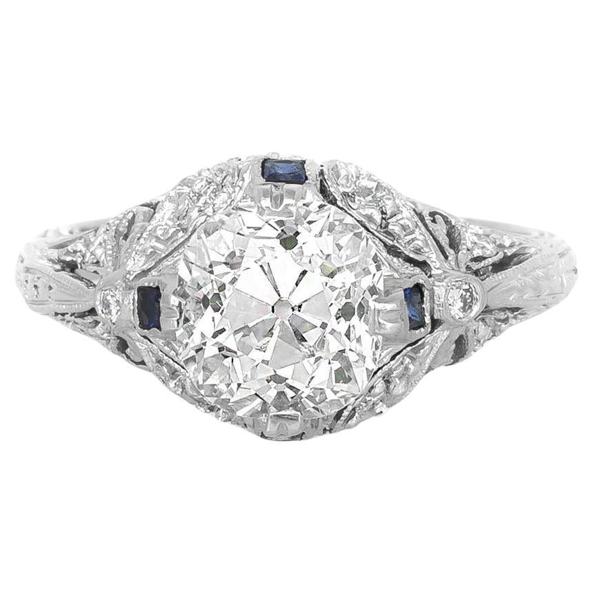 Antique Edwardian 1910s 2.37 Carat Old Mine Cut Diamond Engagement Ring