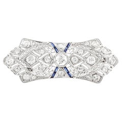 Antique Edwardian 1910s 3.00 Carat Diamond Brooch with Sapphires