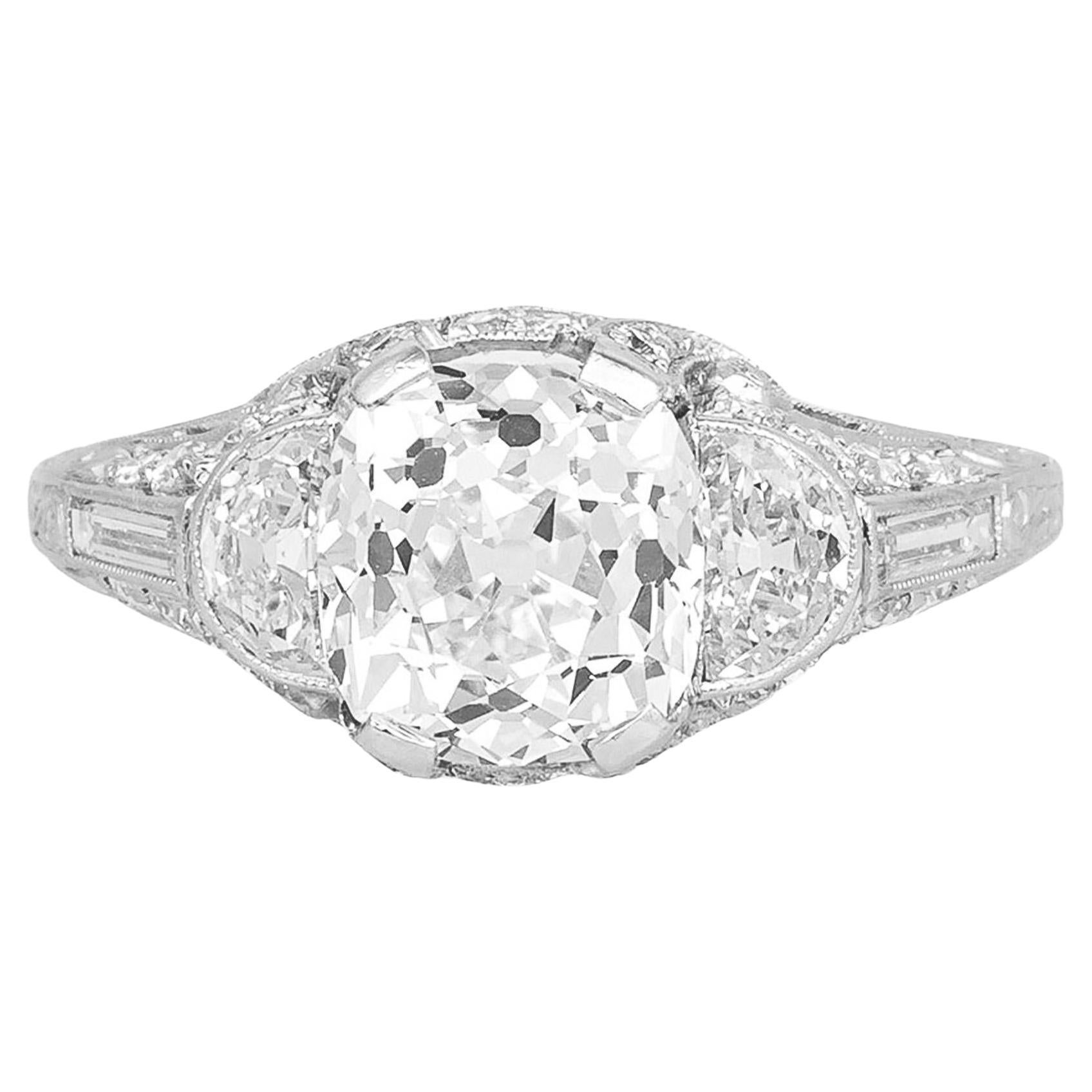 Antique Edwardian 1910s 3.00 Carat Old Mine Cut Diamond Engagement Ring