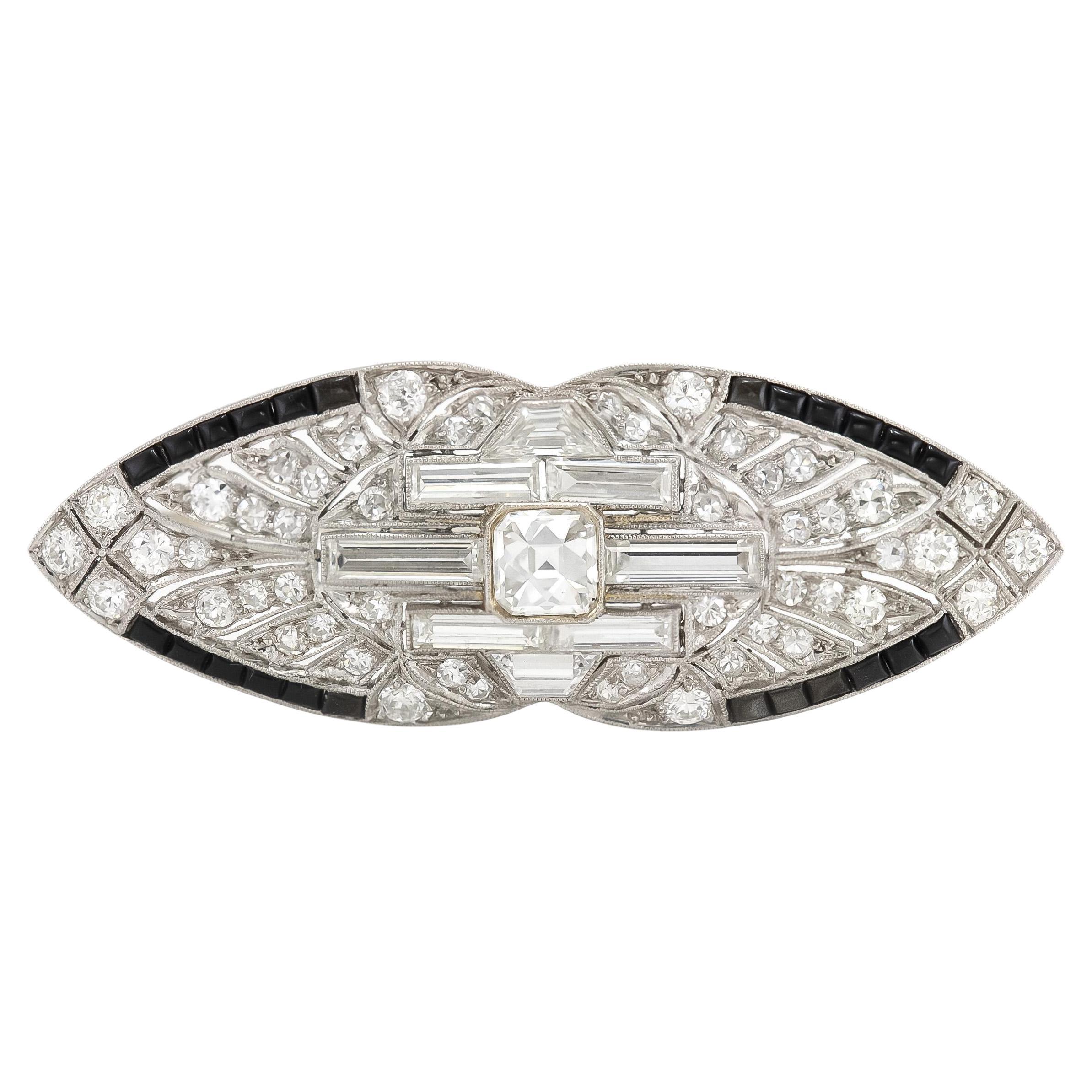 Antiguo broche eduardiano de 1910 con diamantes de 5,00 quilates y ónice