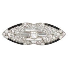Antique Edwardian 1910s 5.00 Carat Diamond Brooch with Onyx
