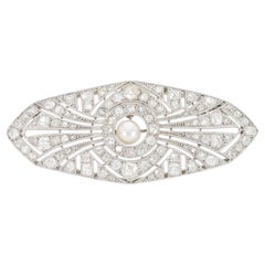Antique Edwardian 1910s 5.00 Carat Diamonds & Pearl Brooch
