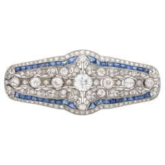 Antico ciondolo a spilla con diamante da 7,00 carati e zaffiri, risalente al periodo edoardiano del 1910