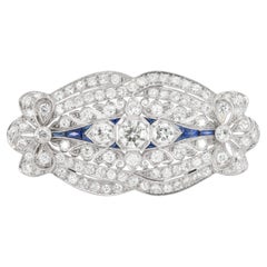 Broche ancienne Edwardian 1910s 9.00 Carat Old European Diamond Brooch with Sapphires