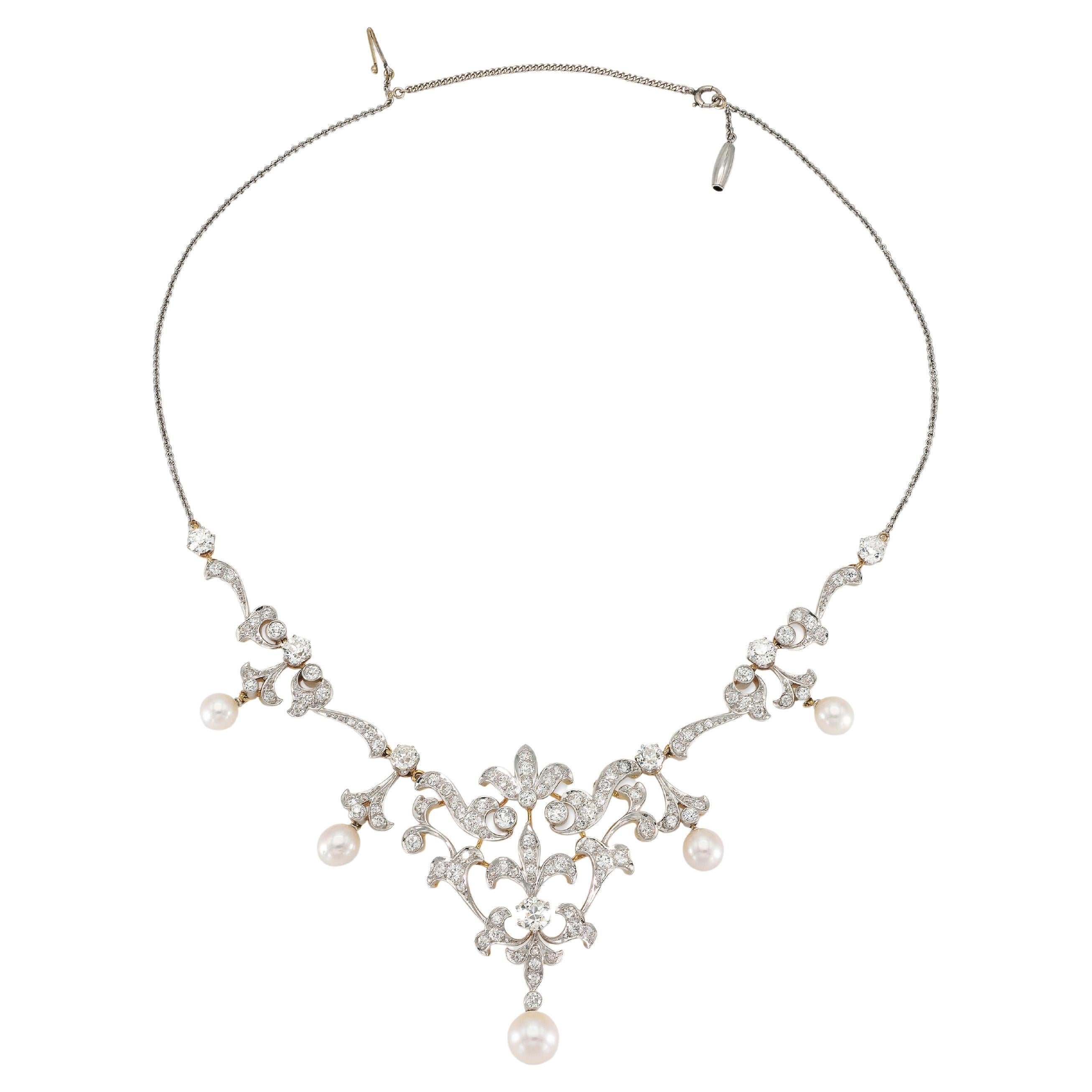 Antica collana di perle e diamanti da 8,50 carati del 1910 di epoca edoardiana