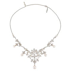 Collier édouardien ancien des années 1910 avec perles et diamants de 8,50 carats
