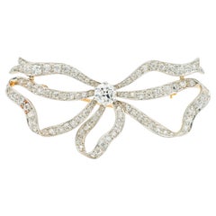 Antique Edwardian 1910s Tiffany & Co. 4.50 Carat Diamond Bow Ribbon Brooch