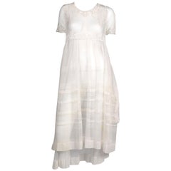Antique Edwardian 1910s Vintage Ivory Net Tulle Dress W Soutache Embroidery Trim