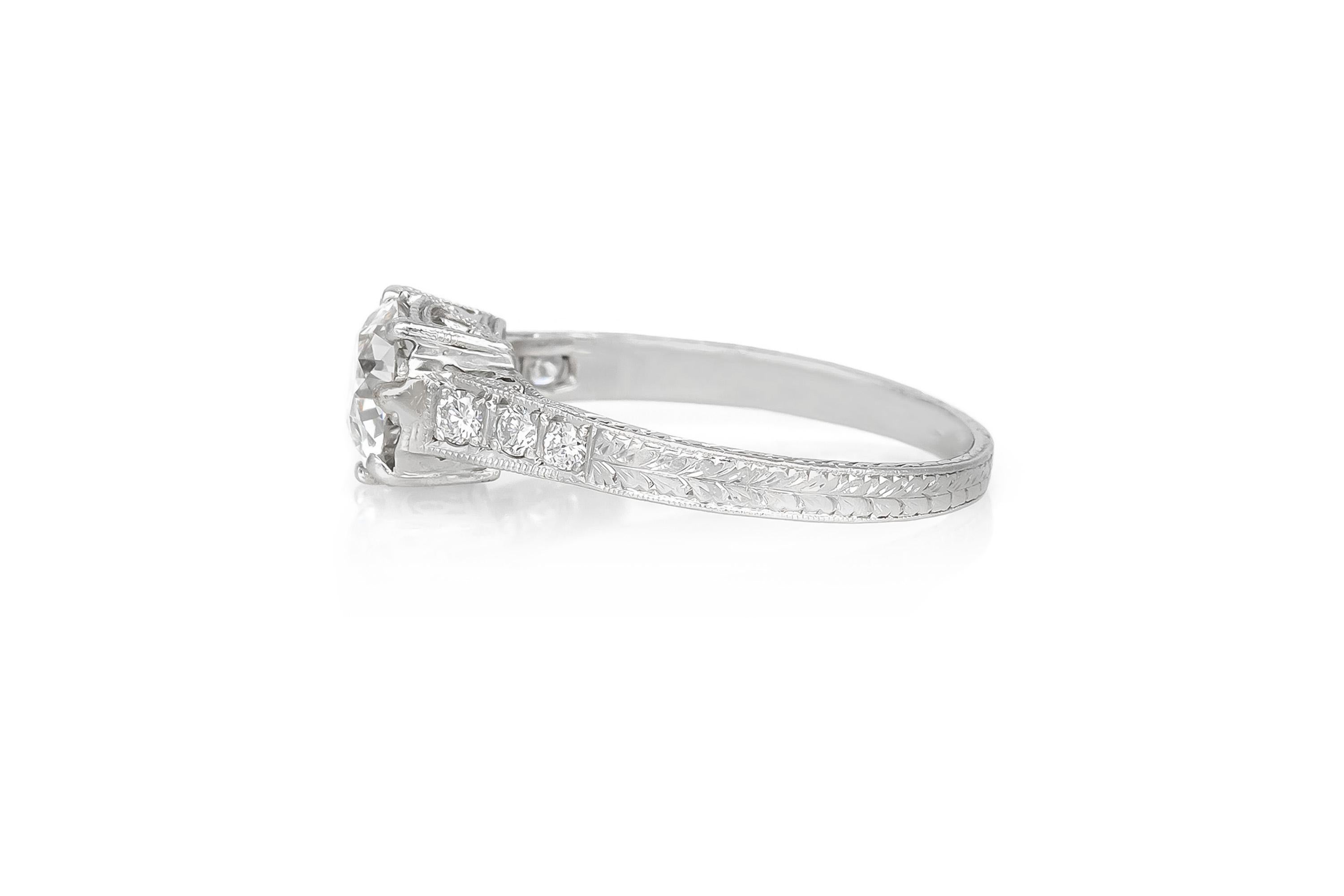 Antique Edwardian 1915 1.15 Carat Old European Cut Diamond Engagement Ring Eduardiano en venta