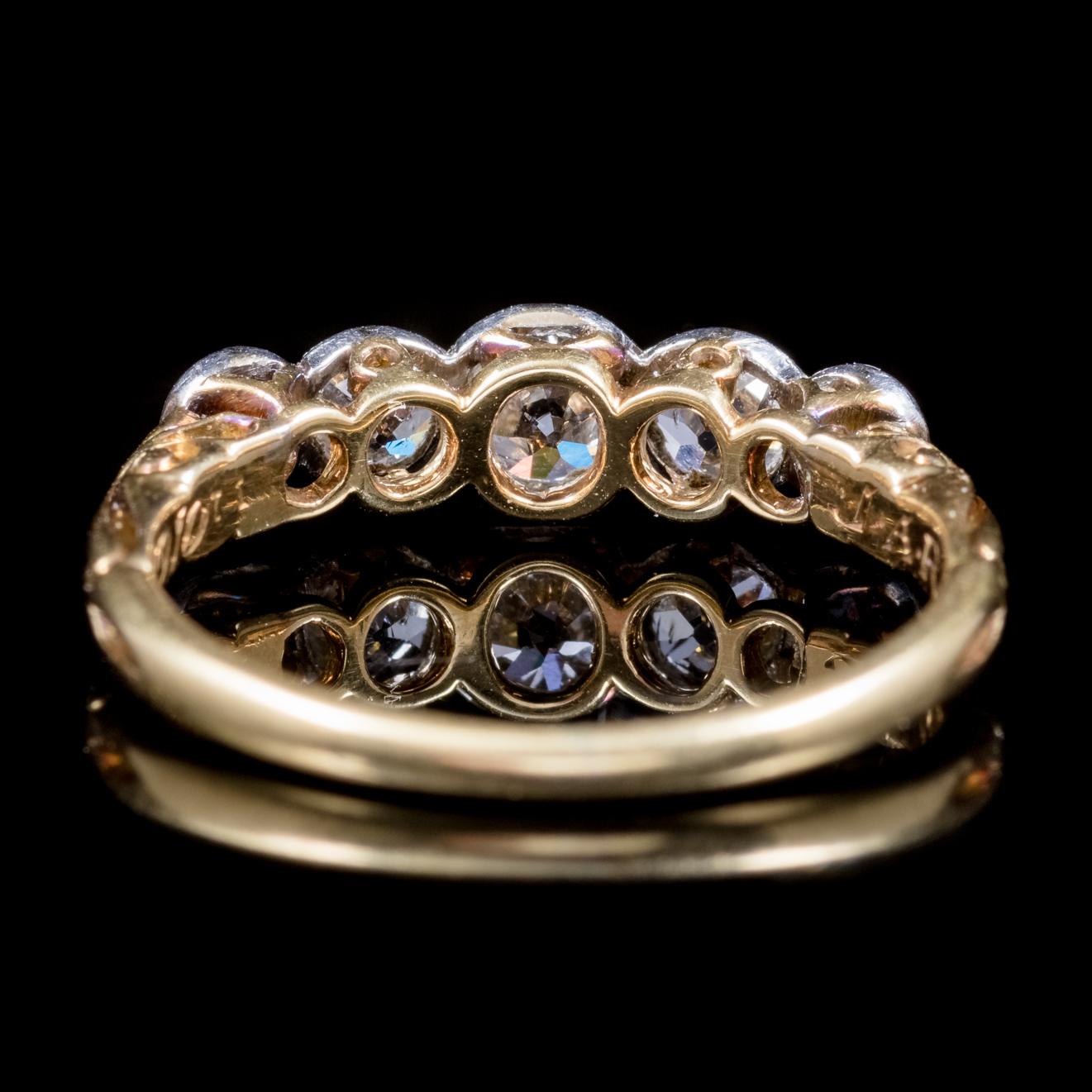 Antique Edwardian 1 Carat Diamond 18 Carat Gold Dated 1910 Five-Stone Ring In Good Condition In Lancaster, Lancashire