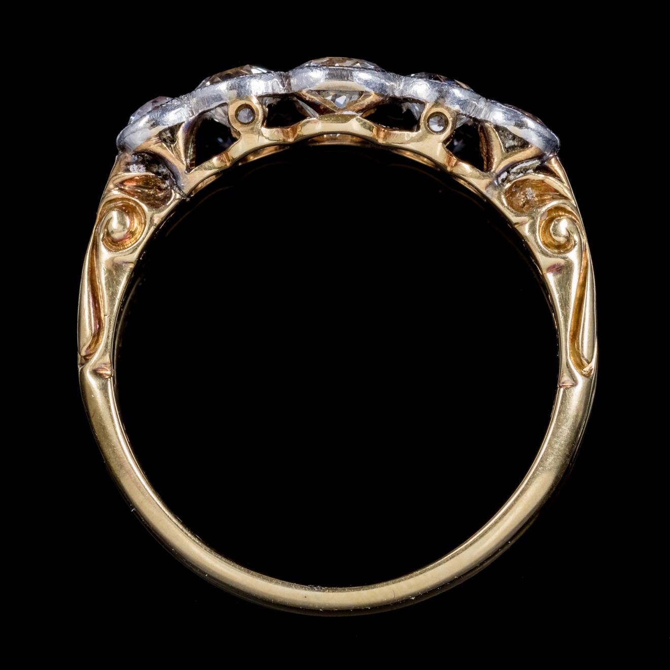 Women's Antique Edwardian 1 Carat Diamond 18 Carat Gold Dated 1910 Five-Stone Ring