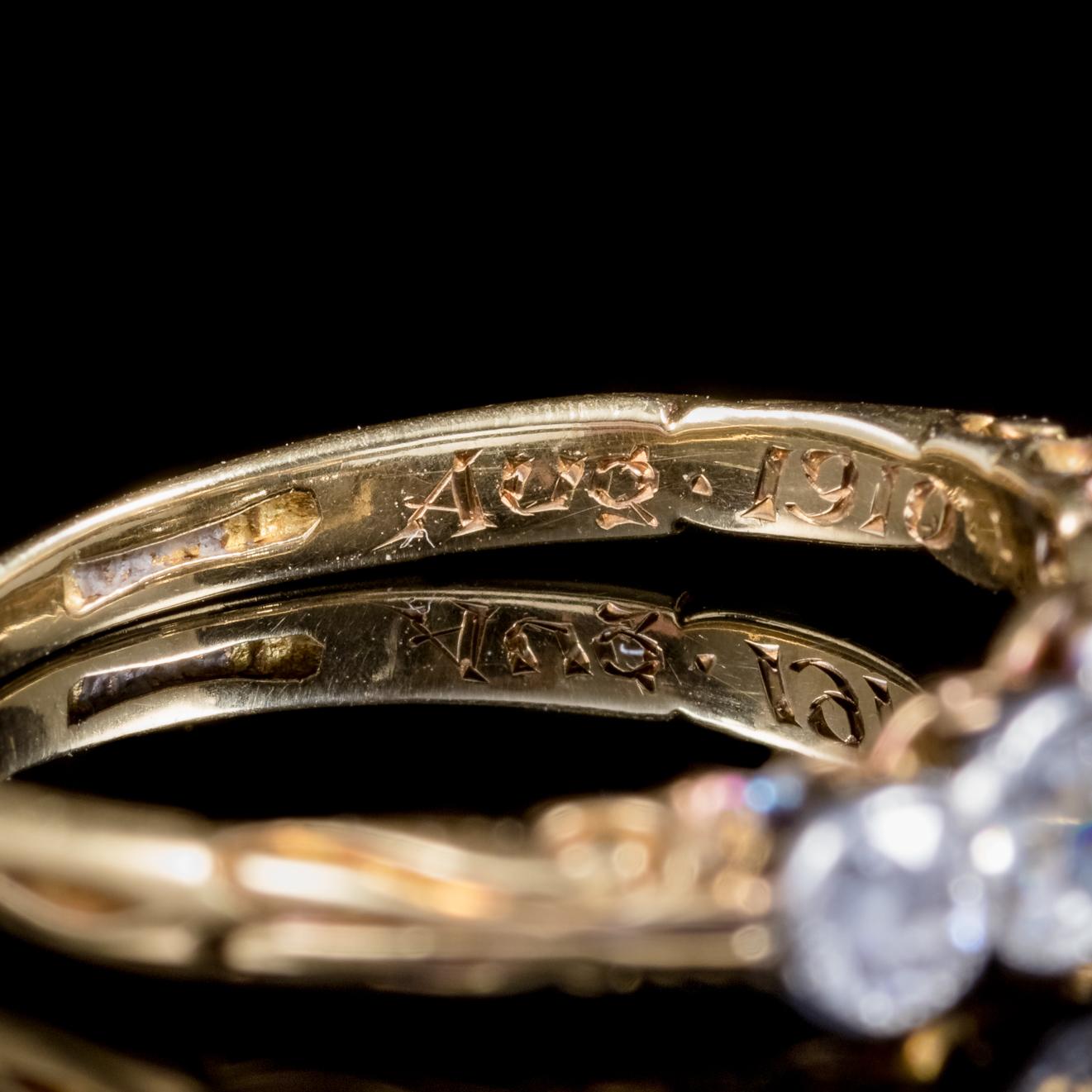 Antique Edwardian 1 Carat Diamond 18 Carat Gold Dated 1910 Five-Stone Ring 2