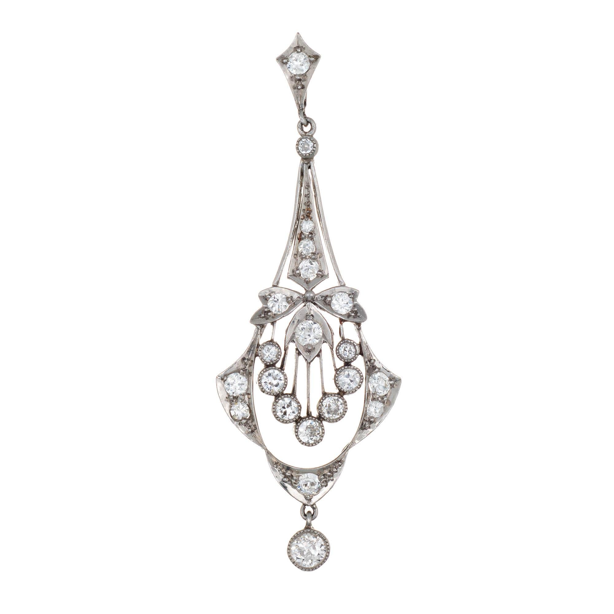 Old European Cut Edwardian 1 Carat Diamond Pendant Vintage Platinum Fine Jewelry Heirloom