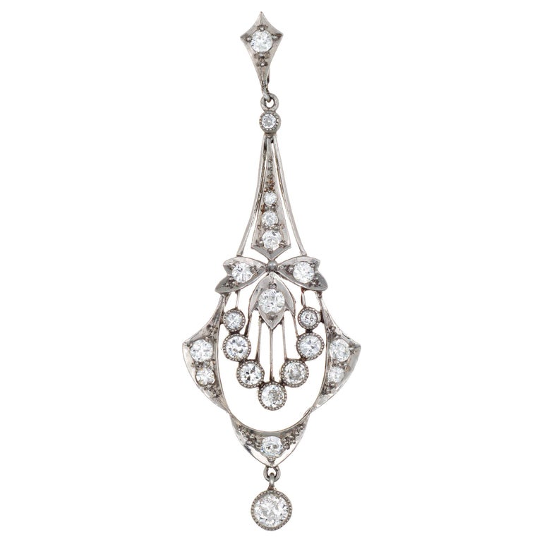 Edwardian 1 Carat Diamond Pendant Vintage Platinum Fine Jewellery