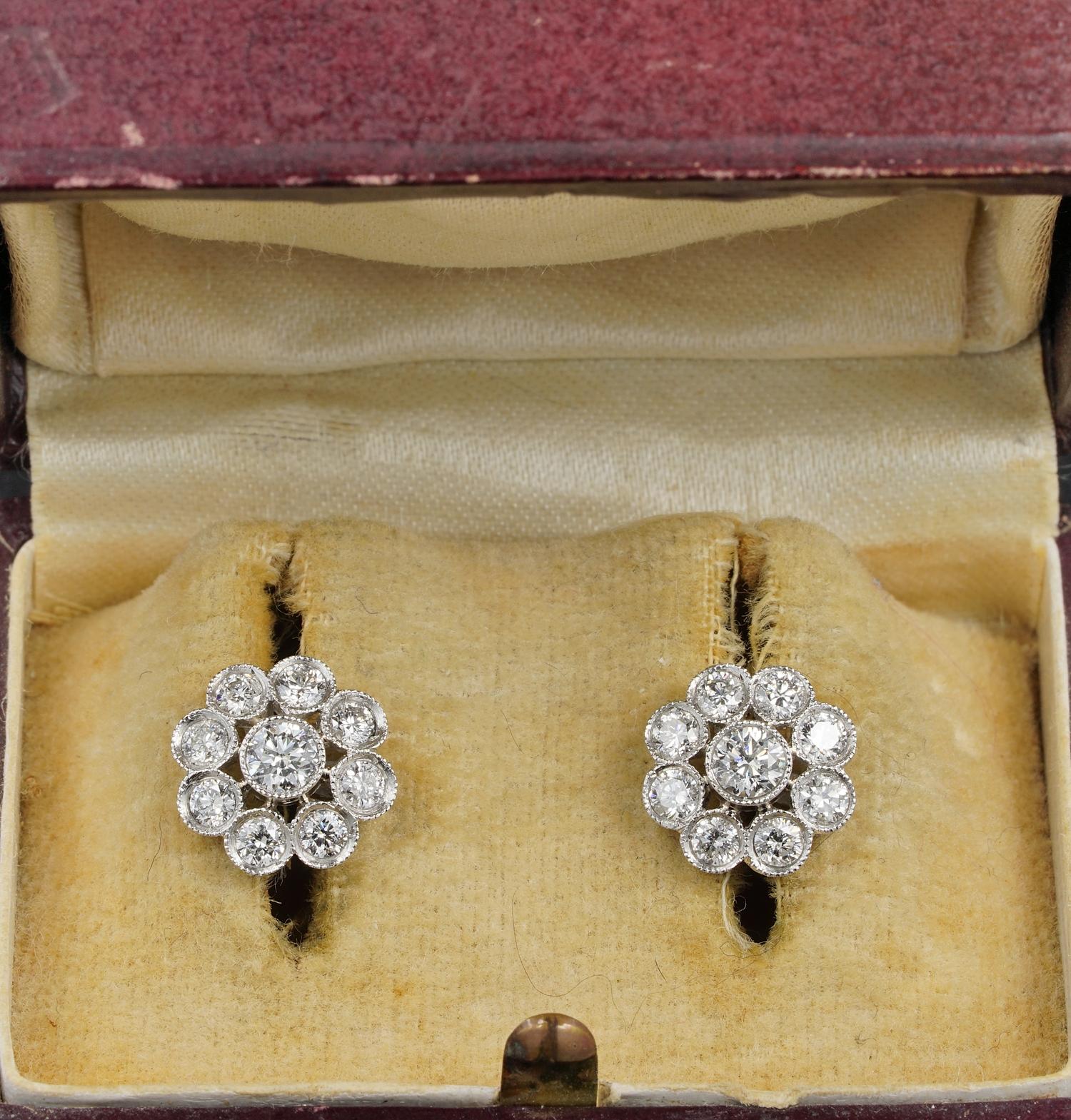 Perfection All Occasions

These every day wear, authentic Edwardian Era Diamond cluster studs, are the perfect complement to have all the time on!
All Platinum individually hand made during 1915 ca – tested
They are 11 mm. in diameter and boast