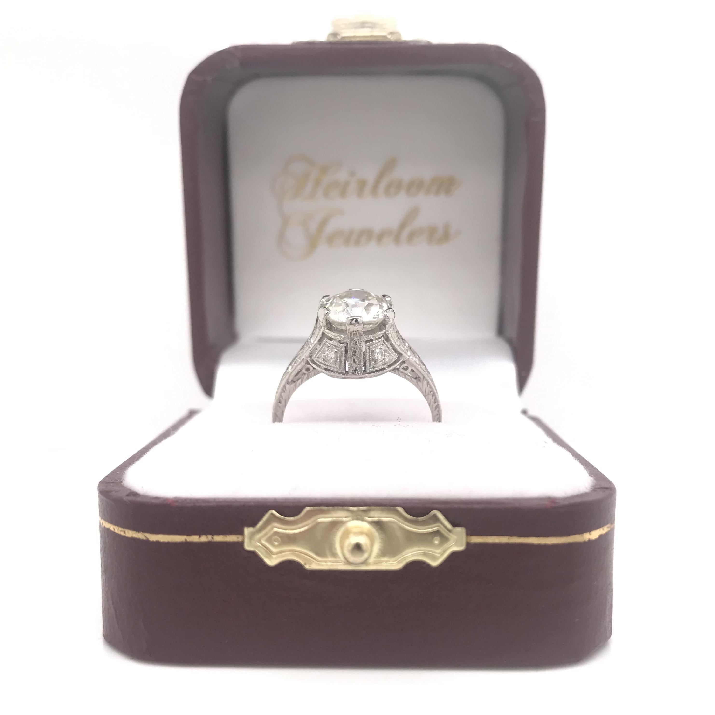 Antique Edwardian 2.07 Carat Old Mine Cut Diamond Ring For Sale 7