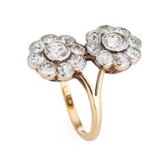 Antique Edwardian 2.20ct Diamond Ring Cluster Double Flower 14k Pt Engagement