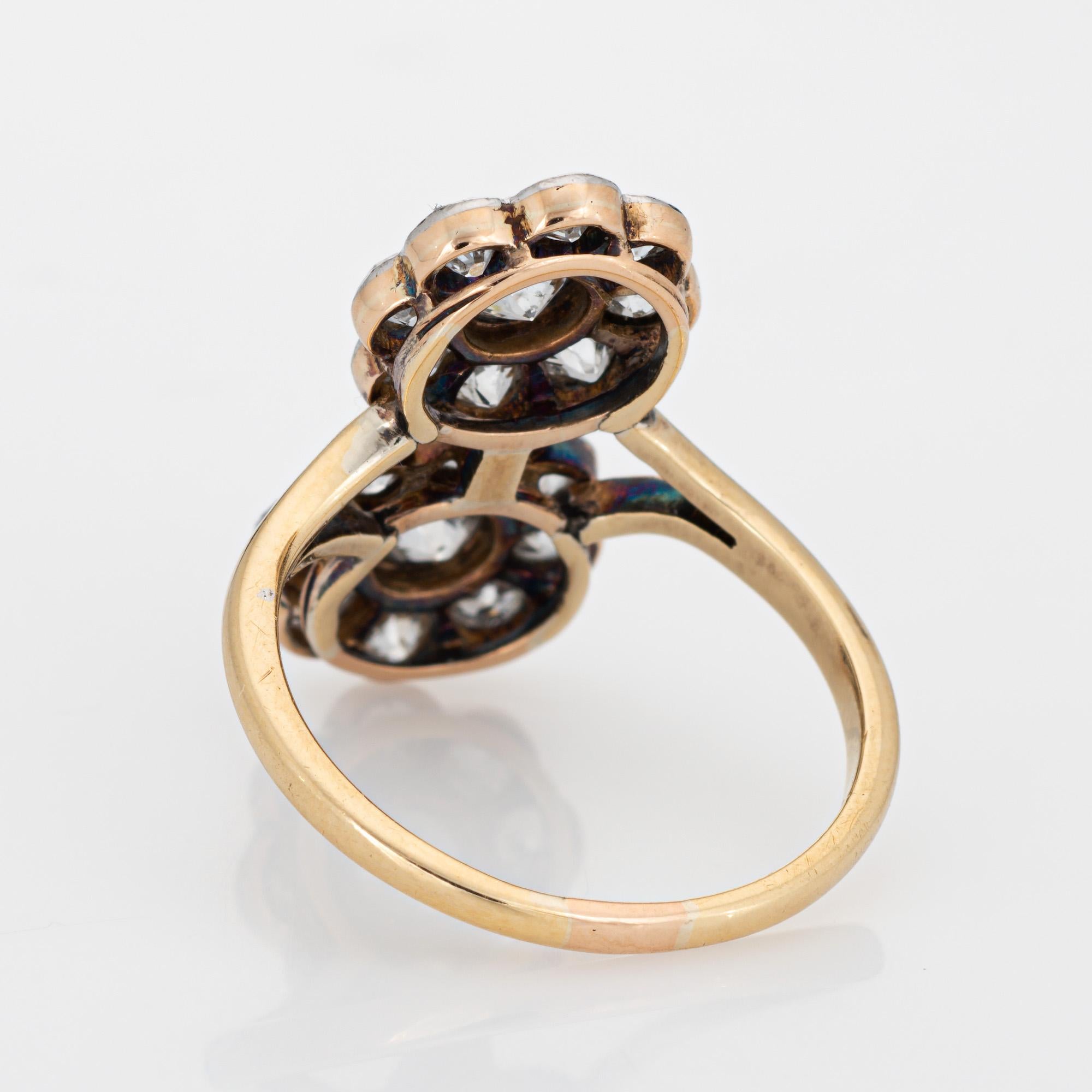 Women's Antique Edwardian 2.20ct Diamond Ring Cluster Double Flower 14k Pt Engagement For Sale