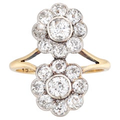 Vintage Edwardian 2.20ct Diamond Ring Cluster Double Flower 14k Pt Engagement