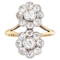 Antiker edwardianischer Verlobungsring mit 2,20 Karat Diamant-Ring-Cluster mit doppelter Blume 14k Pt