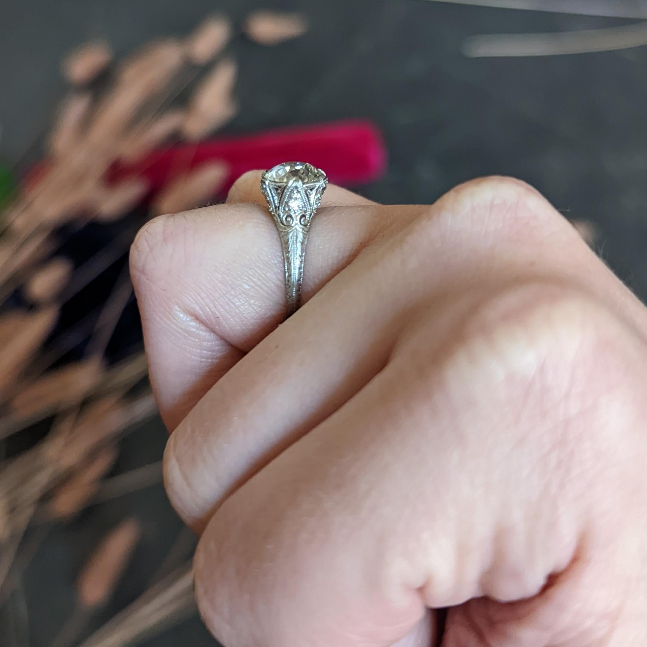 Antique Edwardian 2.25 Carats Diamond Platinum Scrolled Engagement Ring 6