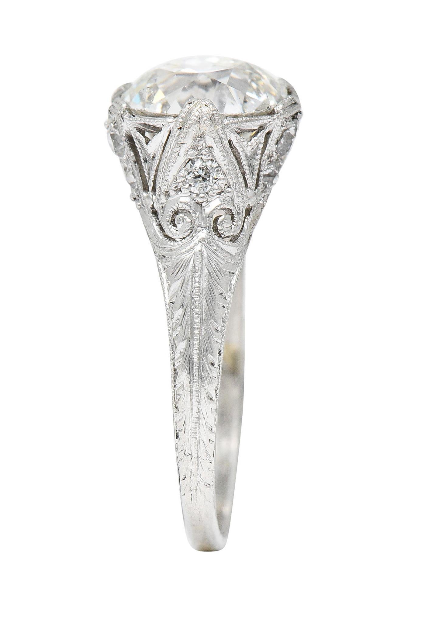 Antique Edwardian 2.25 Carats Diamond Platinum Scrolled Engagement Ring 1