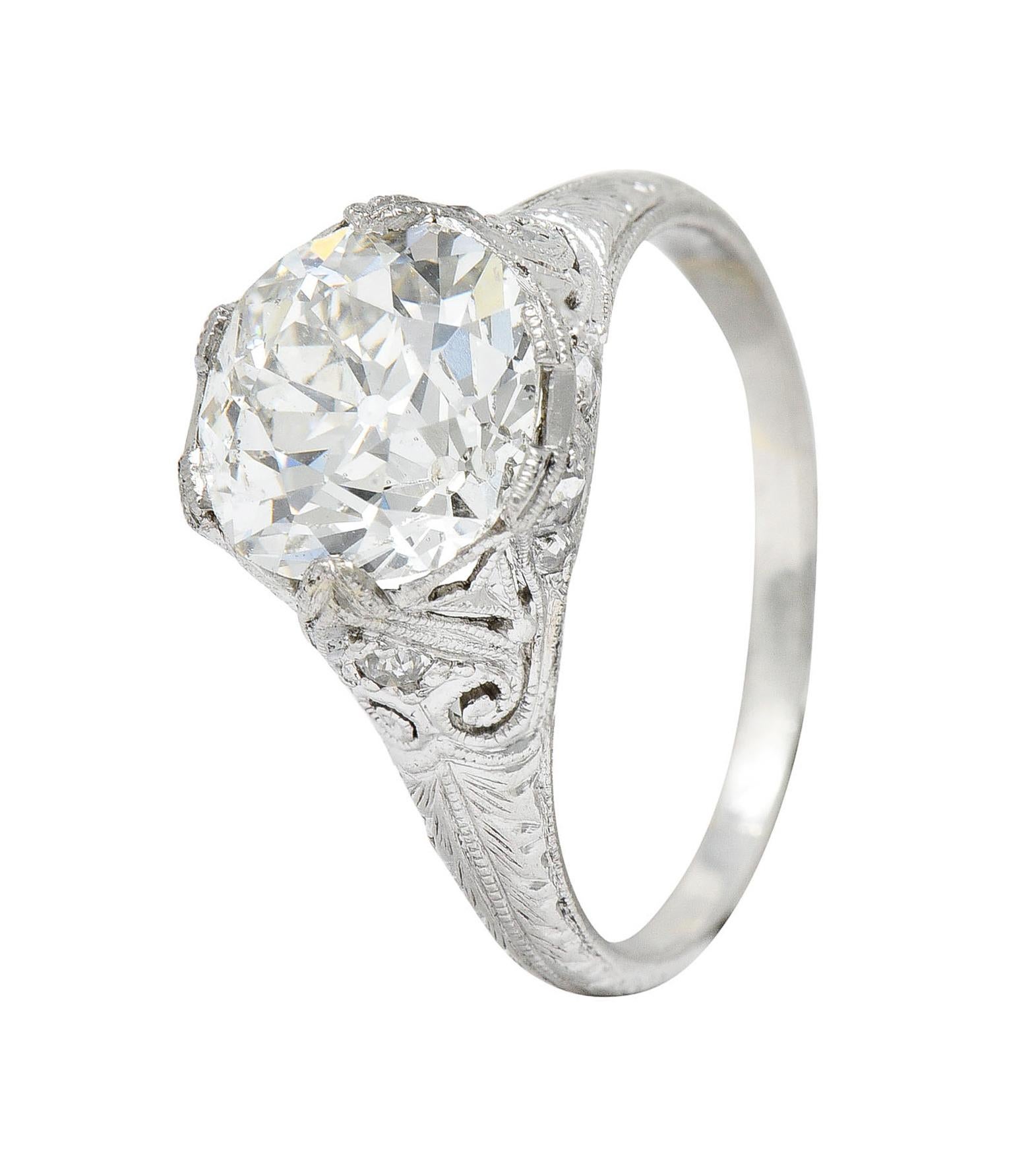 Antique Edwardian 2.25 Carats Diamond Platinum Scrolled Engagement Ring 2