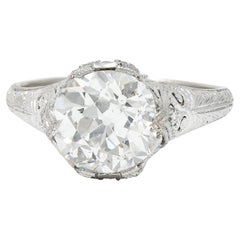 Antique Edwardian 2.25 Carats Diamond Platinum Scrolled Engagement Ring