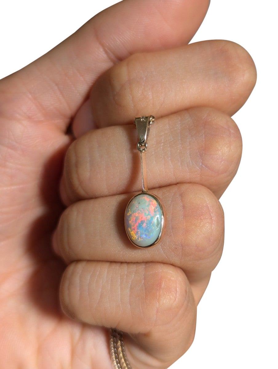 Antique Edwardian 2.2ct Australian Semi-Black Opal Lavaliere Pendant in 9ct Gold