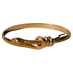 Antique Edwardian 22k Yellow Gold Snake Bracelet, Stackable Gold Serpent Bangle