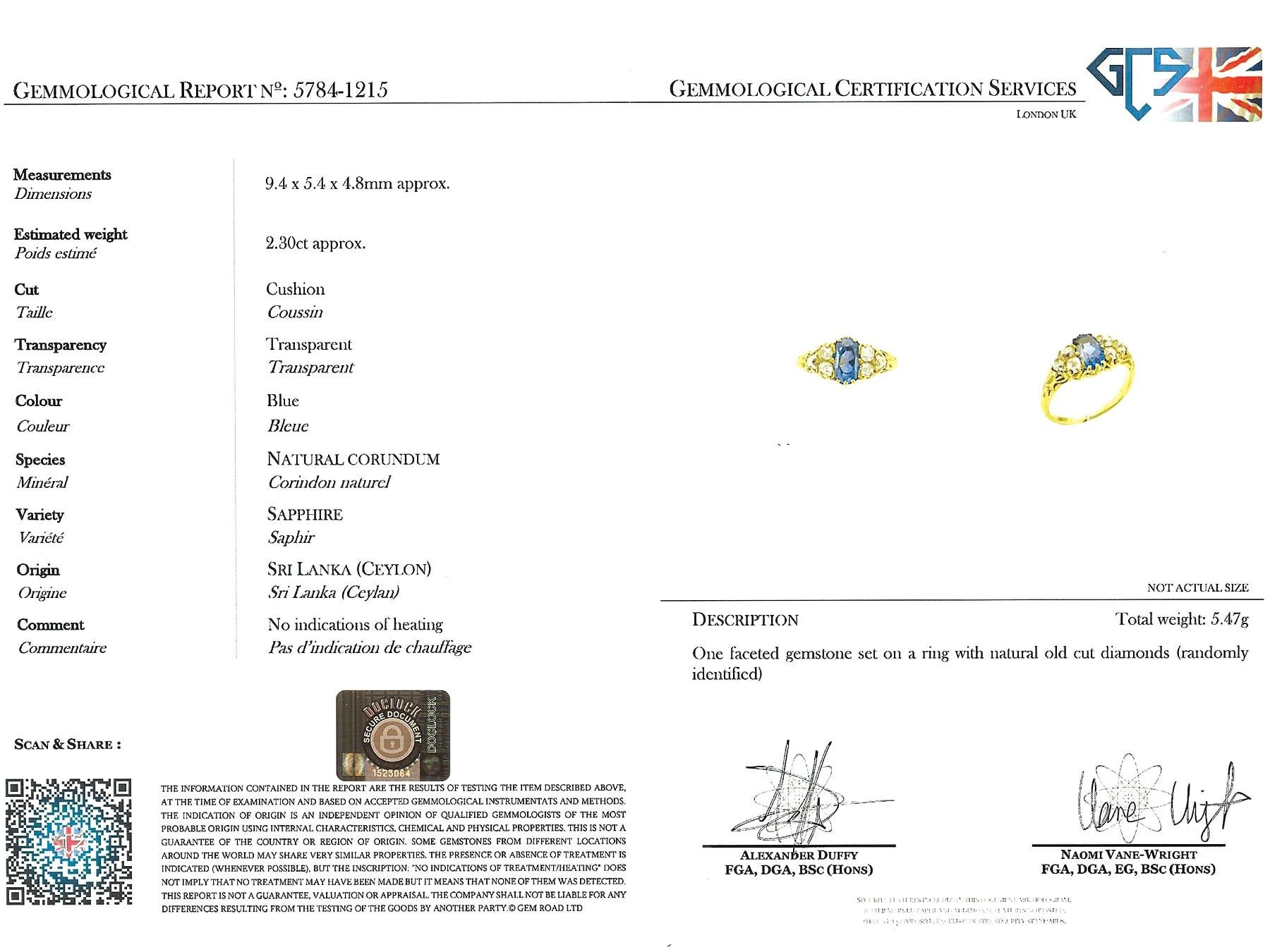 Antiker edwardianischer Ring aus 18 Karat Gelbgold mit 2,30 Karat Saphir und 1,05 Karat Diamant  im Angebot 5