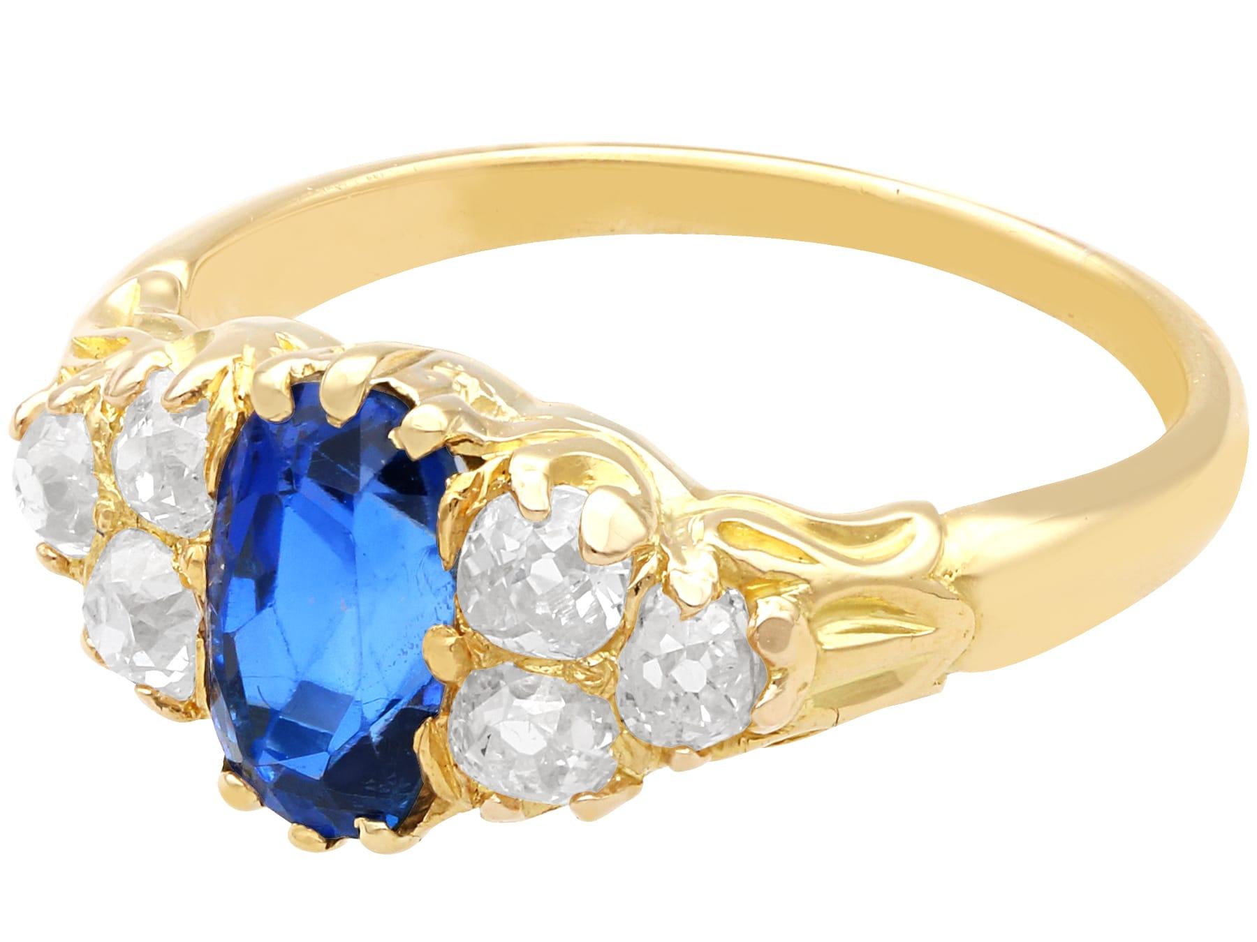 Cushion Cut Antique Edwardian 2.30Ct Sapphire and 1.05ct Diamond 18k Yellow Gold Ring  For Sale