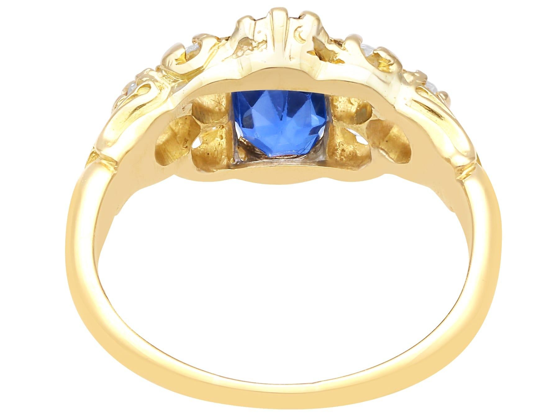 Antique Edwardian 2.30Ct Sapphire and 1.05ct Diamond 18k Yellow Gold Ring  In Excellent Condition For Sale In Jesmond, Newcastle Upon Tyne