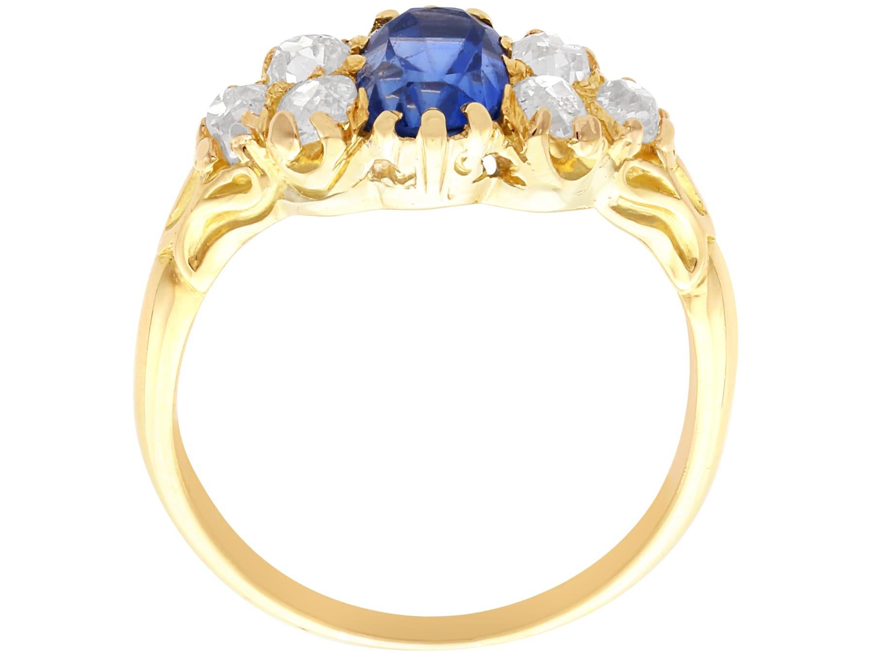 Women's or Men's Antique Edwardian 2.30Ct Sapphire and 1.05ct Diamond 18k Yellow Gold Ring  For Sale