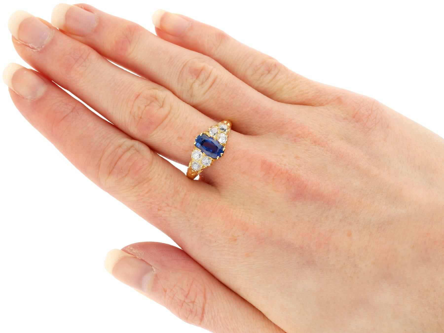 Bague édouardienne en or jaune 18 carats, saphir 2,30 carats et diamant 1,05 carat en vente 1