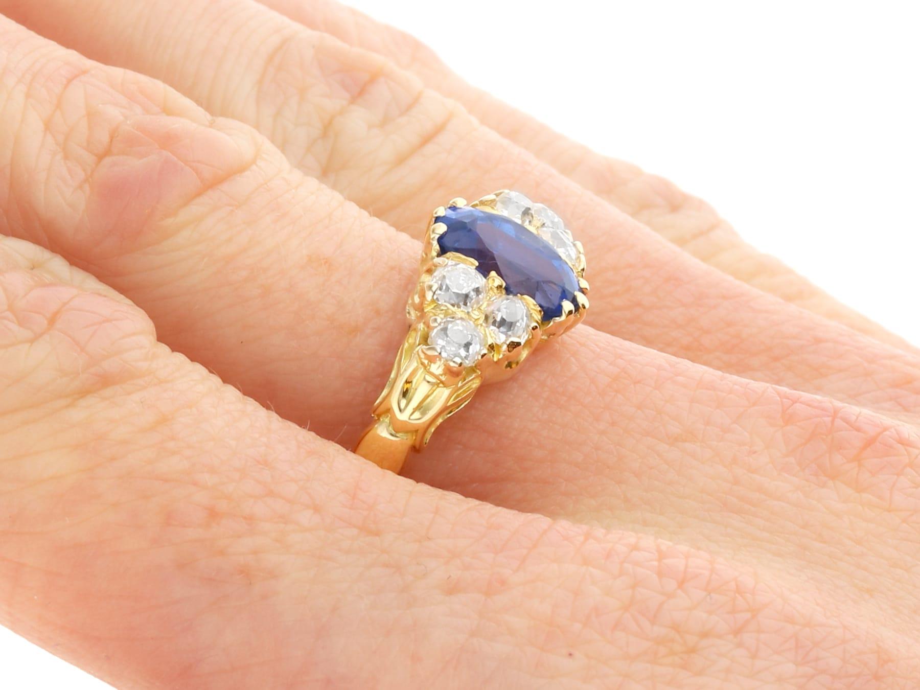 Antique Edwardian 2.30Ct Sapphire and 1.05ct Diamond 18k Yellow Gold Ring  For Sale 2