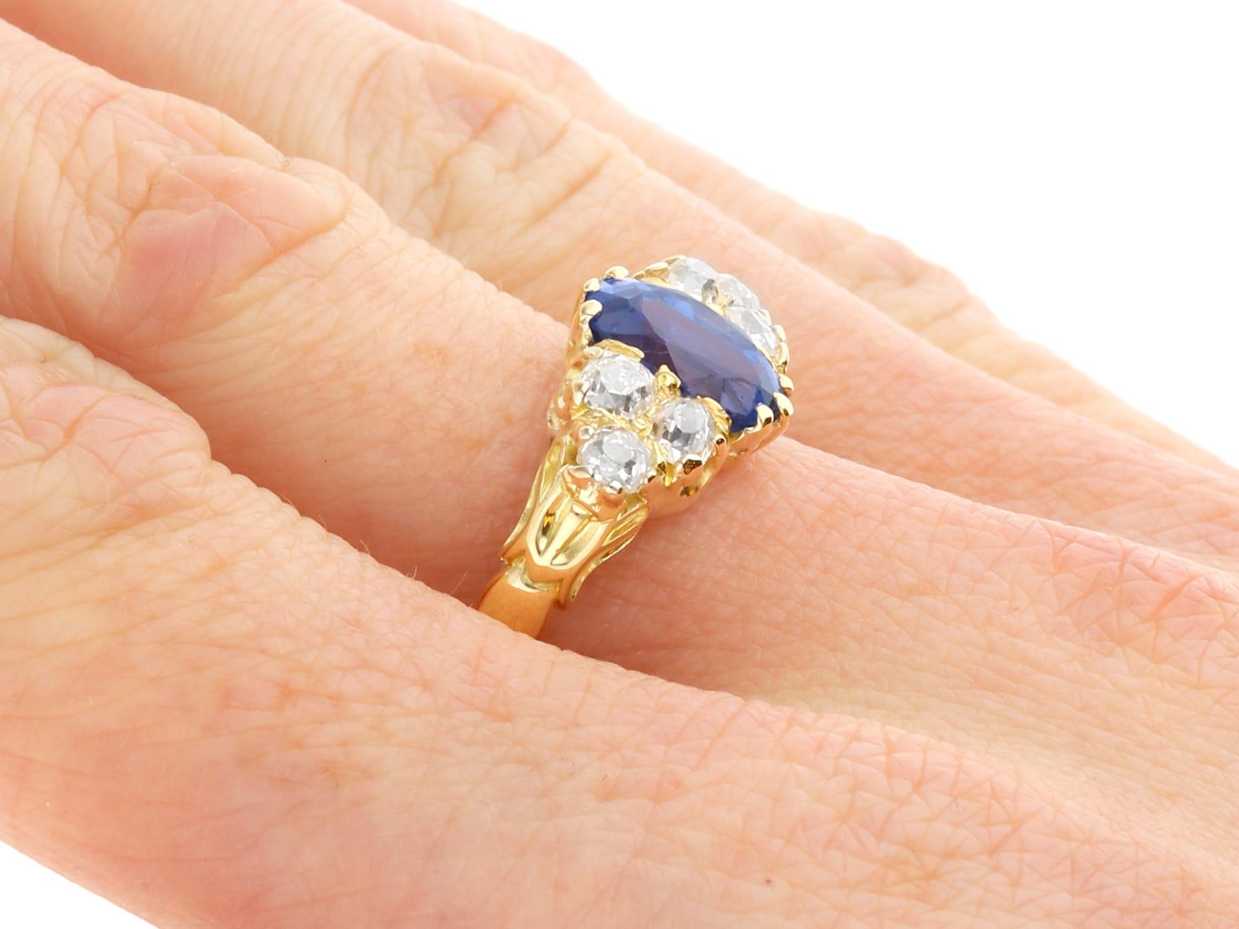 Bague édouardienne en or jaune 18 carats, saphir 2,30 carats et diamant 1,05 carat en vente 2