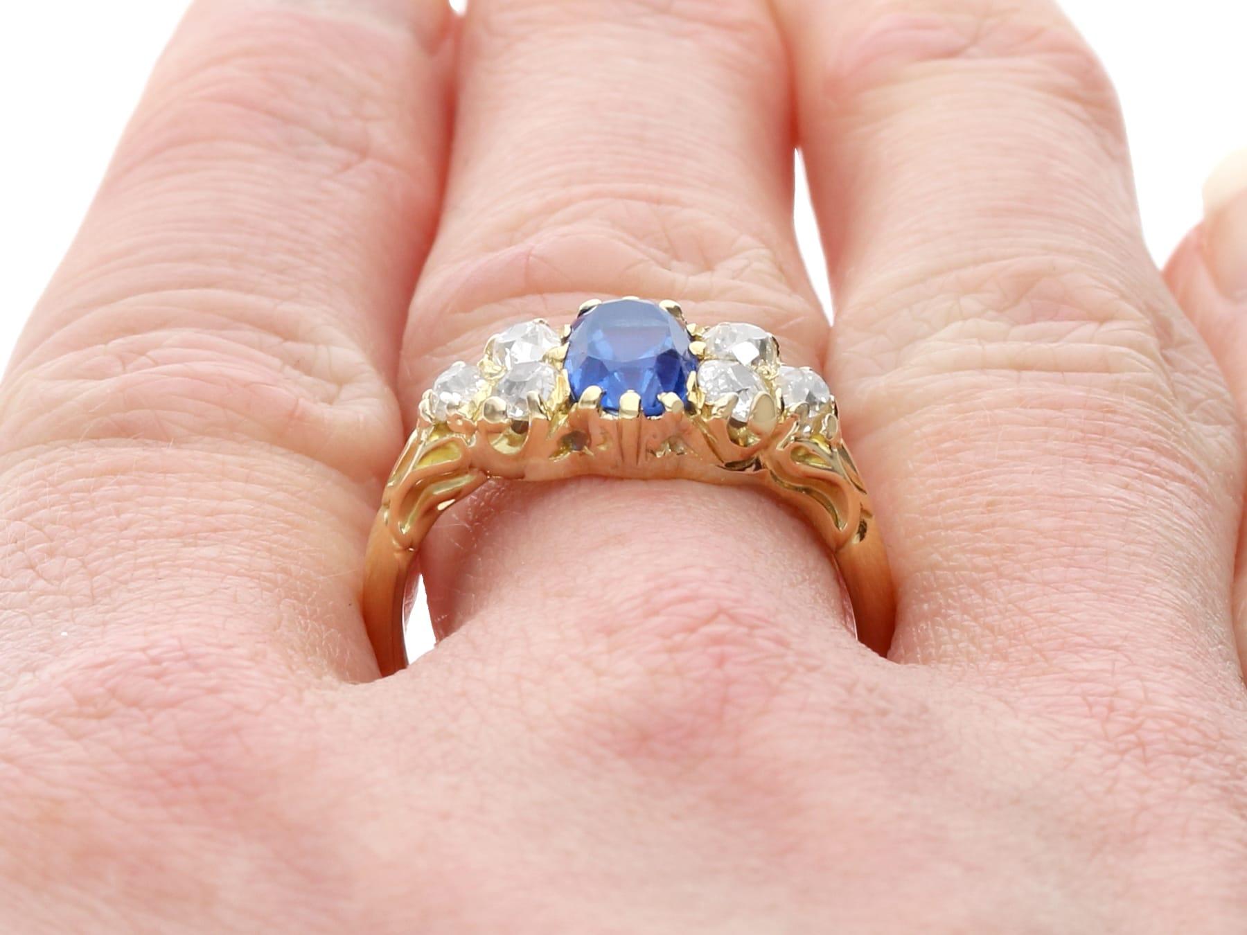 Bague édouardienne en or jaune 18 carats, saphir 2,30 carats et diamant 1,05 carat en vente 3