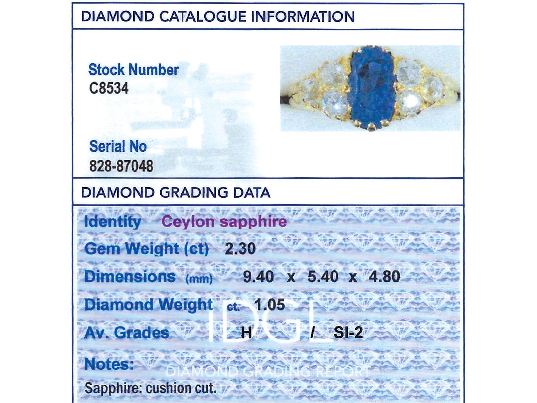 Antiker edwardianischer Ring aus 18 Karat Gelbgold mit 2,30 Karat Saphir und 1,05 Karat Diamant  im Angebot 4
