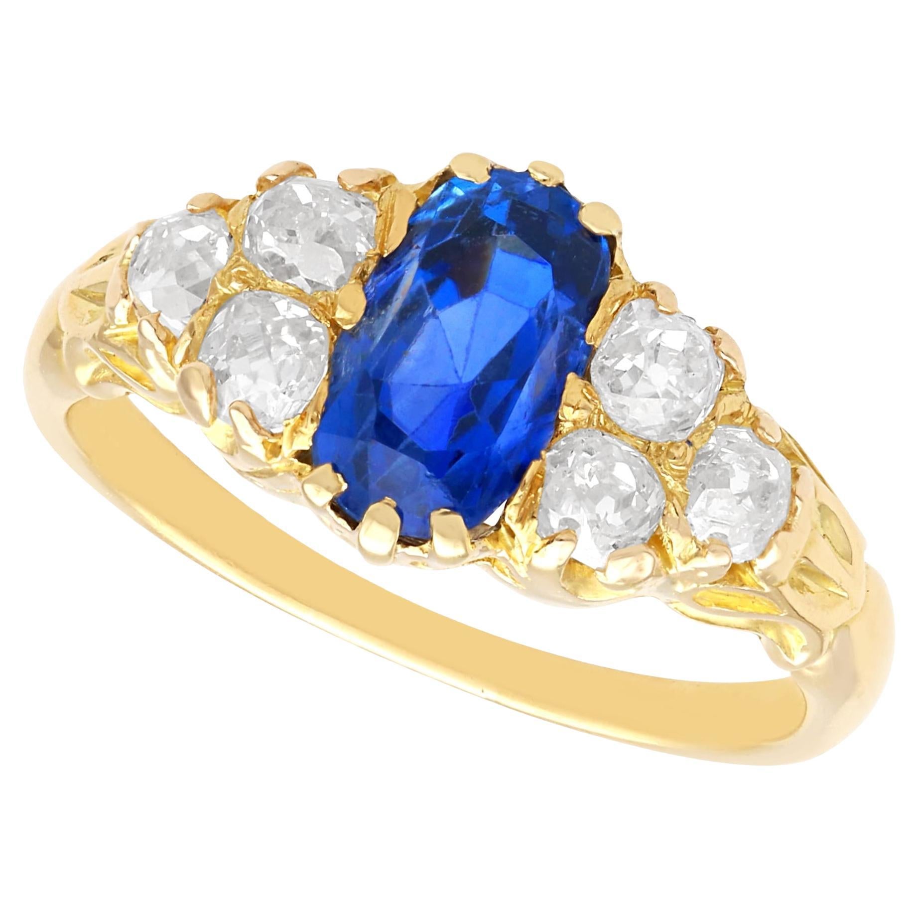 Antique Edwardian 2.30Ct Sapphire and 1.05ct Diamond 18k Yellow Gold Ring  For Sale