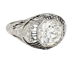 Antique Edwardian 2.45 Carats Old European Diamond Platinum Engagement Ring